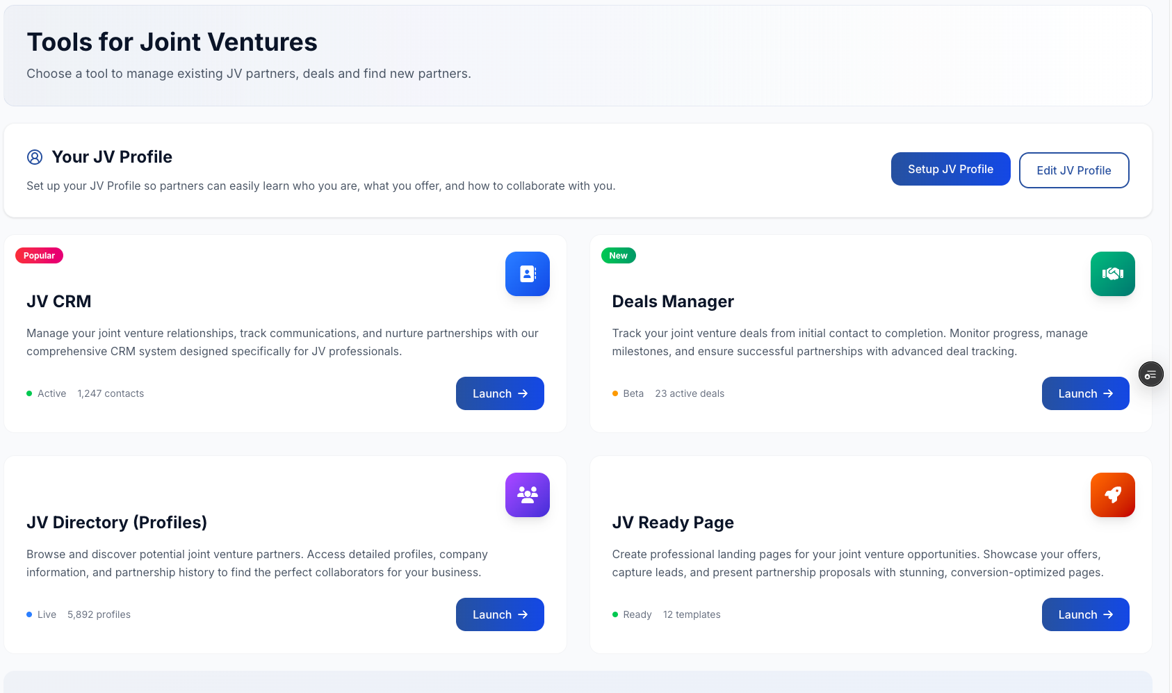 JV Manager Tools Interface