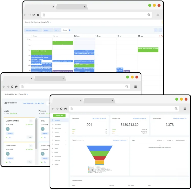 Marketing automation dashboard with analytics and CRM