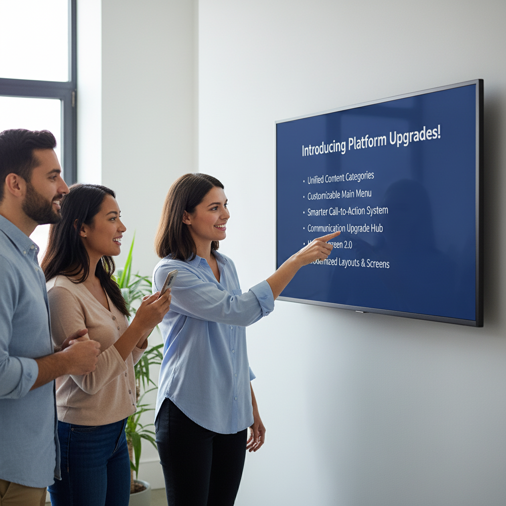 Team presenting Platform Upgrades on screen